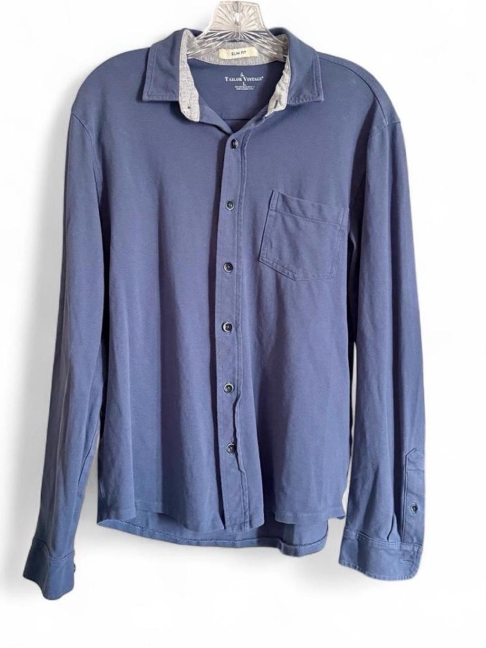 Tailor Vintage Men's Slate Blue Casual Slim Fit Button-Down Shirt